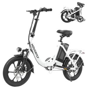 Hoverfly 16" Electric Bike, Max Range 25Miles(Pedal-assist)&Max Speed 15.5Mph, 350W Folding E-Bike with Removable Battery, Front Suspension &Adjustable Seat, Commuter Electric Bicycle for Adults White
