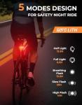 G2FS LITH 150 lm Rechargeable Bike Tail Light, IPX6 Waterproof Bicycle Rear Cycling 220° Wide Visible Safety Flashlight, 5 Light Mode for Adult Kid Men Women Road Mountain Accessories for Night Ride