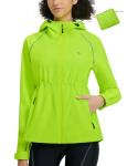 baleaf Women's Rain Jackets Waterproof Windbreaker Packable Lightweight Cycling Running Jacket Hiking Gear Reflective Hooded Fluorescent Green M
