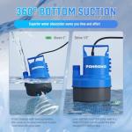PANRANO 1/2 HP Submersible Water Pump 2900 GPH Portable Small Sump Pump For Pool Cover, Basements, Puddles, Gardens Ponds With 16.4 Ft Power Cord and Hose Adapters, Sky Blue