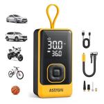 AstroAI L7 Air Tire Inflator Portable Air Compressor, 150PSI Electric Cordless Bike Pump with Fast 1-min Inflation, Auto Shutoff, LED Light – Rechargeable for Car, SUV, Motorcycle, Bike Tires, Yellow