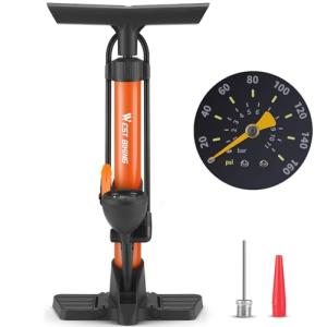 Bike Floor Pump, Bikes Pump with Gauge,Bicycle Air Pump with High Pressure 160 Psi, Bike Tire Pumps with Presta Schrader Valves, Bicycle Air Pump with Gauge, Fits Road Bikes MTB E-Bike, Ball (Orange)
