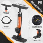 Bike Floor Pump, Bikes Pump with Gauge,Bicycle Air Pump with High Pressure 160 Psi, Bike Tire Pumps with Presta Schrader Valves, Bicycle Air Pump with Gauge, Fits Road Bikes MTB E-Bike, Ball (Orange)