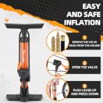 Bike Floor Pump, Bikes Pump with Gauge,Bicycle Air Pump with High Pressure 160 Psi, Bike Tire Pumps with Presta Schrader Valves, Bicycle Air Pump with Gauge, Fits Road Bikes MTB E-Bike, Ball (Orange)