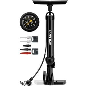 Hycline Bike Floor Pump with Gauge: 160 PSI High Pressure Bicycle Pumps - Durable Air Pump Fits Presta & Schrader Valve - Inflator for Road MTB Tire, Ball, Balloon, Inflatables - Black