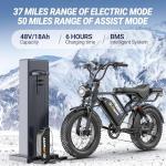 Qlaway Fat Tire Electric Dirt Bike 750w for Adults 20" Full Suspension Electric Motorcycle Ebikes 48V 18AH Removable Battery,31MPH Top Speed,40-70 Miles Range,2 Seater,LED Headlights, Turn Signals