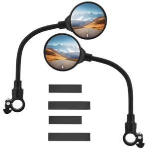 QWORK Bike Mirror Handlebar Mount, 2 Pack Adjustable Rotatable Rear View Mirror with Wide Angle Lens, for Mountain & Road Bikes (Black)