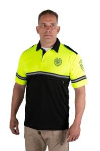 RYNO GEAR Security Badge and Patch Two Tone Bike Patrol Polo Shirt with Zipper Pocket and Reflective Hash Stripes (Lime Green & Black) 2X-Large