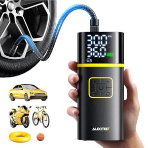 AUXITO Tire Inflator Portable Air Compressor - 150PSI 1Min Fast Inflate Air Pump for Car Tires with Tire Pressure Gauge, LED Flashlight, Portable Tire Inflatores for Car, Sedan, Motorcycle, Bike, Ball