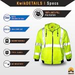 KwikSafety - Charlotte, NC - PATROL Safety Jacket [NO FUZZ Balls] Class 3 ANSI Tested OSHA Compliant Reflective Mens Fleece Hoodie/Yellow 3XL