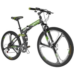 EUROBIKE Folding Mountain Bike, YH-G7 27.5 inch Mountain Bikes for Men, Foldable Bicycles, 21 Speed, Full Suspension (Mag Green)