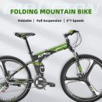 EUROBIKE Folding Mountain Bike, YH-G7 27.5 inch Mountain Bikes for Men, Foldable Bicycles, 21 Speed, Full Suspension (Mag Green)