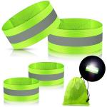 Skylety 4 Pieces Reflective Bands High Visibility Reflector Bands Neon Straps Tape Bracelets Reflective Running Gear for Women Men Running Cycling Walking Arm Wrist Ankle Leg