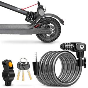 SEWAY Scooter Lock Cable for Xiaomi Mijia M365 ES Series, Bicycle Combination Locks Coiled Chain Lock Basic Self Coiling Core Steel Wire 4 ft. Long 1/3 inch Fit for M365/ES1/ES2/ES3/ES4