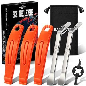 SARDVISA Bike Tire Levers| 3-Pcs Ultra Strong Tire Levers & 2-Pcs Stainless Steel Tire Spoons, Bike Tire Removal Tool for Road or Mountain Bike Tires, Must Have Bike Tire Tool in Bike Tire Repair Kit