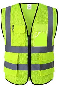 XIAKE Reflective Safety Vest for Men & Women Mesh High Visibility Vest with Pockets Meets ANSI Standards(Large,Yellow)