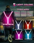 Zacro LED Reflective Vest Running Gear, 5 Lights Colors High Visibility Reflective Running Gear Rechargeable Light Up Running Vest for Walking Running Cycling, Adjustable for Men Women Kids(Pink)