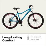 Schwinn High Timber ALX Mountain Bike for Adult Men Women, 26-Inch Wheels, 21-Speeds, Front Suspension, Aluminum Frame, Mechanical Disc Brakes, Blue