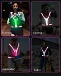 Zacro LED Reflective Vest Running Gear, 5 Lights Colors High Visibility Reflective Running Gear Rechargeable Light Up Running Vest for Walking Running Cycling, Adjustable for Men Women Kids(Pink)