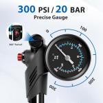 Hycline High Pressure Shock Pump with Gauge: 300 PSI Bicycle Pump for Front Fork & Rear Suspension - Mini Pump with Air Bleed for Road Mountain Bike Fits Schrader & Presta Valve - Black