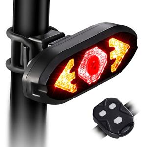 Bike Tail Light with Turn Signals Wireless Remote Control Waterproof Bicycle Rear Light Back USB Rechargeable Ultra Bright Safety Warning Cycling Taillight for Night