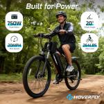 Hoverfly OUREA 26" Electric Bike for Adults, 750W Peak Motor Mountain Ebike, 20MPH Up to 40 Miles, UL2849 Certified, 7-Speed, Removable Battery, Shock Absorber, Fat Tire Commuter E-Bike