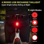 ROCKBROS Smart Bike Tail Light Riding Brake Sensing Bicycle Rear Lights USB Rechargeable IPX6 Waterproof Bright LED Bike Light 260mah Cycling Safety Road BikeTaillight Accessories 4 Modes