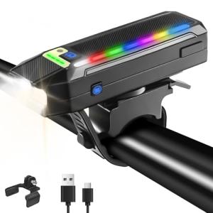 HAARAY Bike Front Lights for Night Riding with RGB Side Lights & Light Sensor, 5+10 Modes 2400mAh USB-C Rechargeable Bicycle Lights 360°Rotatable, Super Bright LED Bike Headlight Waterproof