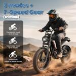 Nexaglide Electric Bike for Adults,1500W E-Bike for Adults,3 Modes Electric Dirt Bike, 20" Fat Tire Adult Electric Bicycle with 48V 18.9AH Battery, 7 Speed E-Bikes, LCD Display