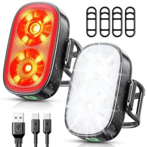 ISEYOU Bike Lights, Ultra-Slim USB-C Rechargeable Bike Lights Front and Back, 5+6 Lighting Modes & IP65 Waterproof, Super Bright Bicycle Light Set for Road Mountain Night Riding Cycling