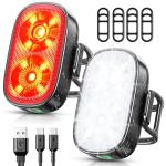 ISEYOU Bike Lights, Ultra-Slim USB-C Rechargeable Bike Lights Front and Back, 5+6 Lighting Modes & IP65 Waterproof, Super Bright Bicycle Light Set for Road Mountain Night Riding Cycling