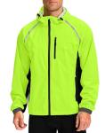 Men's Cycling Rain Jackets Waterproof Running Bike Windbreaker Hooded Reflective Biking Windproof Bicycle Riding(Fluorescent Yellow/Black,L)