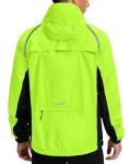 Men's Cycling Rain Jackets Waterproof Running Bike Windbreaker Hooded Reflective Biking Windproof Bicycle Riding(Fluorescent Yellow/Black,L)