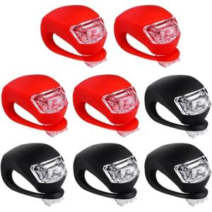 Malker Bicycle Light Front and Rear Silicone LED Bike Light Set - Headlight and Taillight,Waterproof & Safety Road,Mountain Bike Lights,Batteries Included (4pcs Red & 4pcs Black)