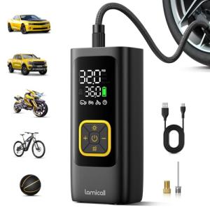 Tire Inflator Portable Air Compressor - Lamicall [4X Faster][150 PSI] Car Bike Air Pump with Rechargeable Battery, Digital Display Pressure Gauge, LED Light, Cordless Pump for Cars, Motorcycle, Ball