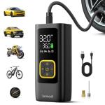 Tire Inflator Portable Air Compressor - Lamicall [4X Faster][150 PSI] Car Bike Air Pump with Rechargeable Battery, Digital Display Pressure Gauge, LED Light, Cordless Pump for Cars, Motorcycle, Ball