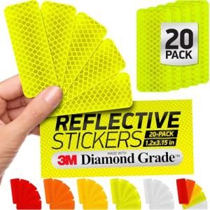 Byllstore Reflective Safety Tape Stickers | 3M Diamond Grade | Yellow-Green | 1.2″ x 3.15″ | 20-Pack | Safety Warning Tape for Helmets, Cars, Mailboxes & More
