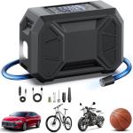 Pumptiva Tire Inflator Portable Air Compressor, 150 PSI Cordless Tire Pump for Car Tire 12V DC Dual Power Battery Tire Inflator Air Pump with Pressure Gauge LED Light for Car, Motorcycle, Bike, Ball