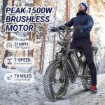 Qlaway 20" Fat Tire Electric Motorcycle Ebikes for Adults, 750w Electric Dirt Bike with Full Suspension, 48V 18AH Battery Moped,31MPH(KM/H) Max Speed,40-70 Miles Long Range,LED Headlight,Turn Signals