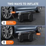 Pumptiva Tire Inflator Portable Air Compressor, 150 PSI Cordless Tire Pump for Car Tire 12V DC Dual Power Battery Tire Inflator Air Pump with Pressure Gauge LED Light for Car, Motorcycle, Bike, Ball