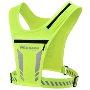 wocharm Reflective Vest Chest Phone Holder, Adjustable Hydration Training Workout Gear for Nighttime Running Biking Motorcycle Dog Walking (Fluorescent green)