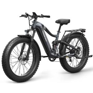 PUCKIPUPPY Boxer Electric Bike for Adults 960W, 48V 20AH Battery Ebike, Full Suspension 26" Fat Tire E Bike, 28MPH 80Miles Range Mountain Electric Bicycle, 7 Speed Hydraulic Disc Brakes