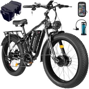 Peak 5000W-Electric-Bike for Adults-Men, Dual-Motor-Ebike 40-46MPH, 52V 30AH Long Range Electric Bicycle, 26" Fat Tire Dirt-Bike, Full Suspension Mountain Bike for Off-Road Snow Sand Hunting (Black)