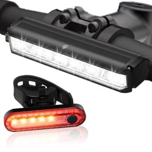 Bright Bike Light Set for Night Riding, LED Bicycle Light High Beam Low Beam, USB-C Rechargeable Bicycle Headlight Set, Waterproof Bike Headlight and Taillight for Adult Kid Mountain