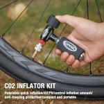 CXWXC CO2 Inflator with Pressure Gauge / 5 x 16g CO2 Cartridges - Presta & Schrader Valve Compatible - CO2 Bike Pump for Road and Mountain Bikes
