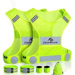 2 Pack Reflective Vest Running Gear, Ultralight & Comfy Cycling Reflective Vests with Large Pocket & Adjustable Waist for Women Men, Night Runner Safety Vest + Hi Vis Armbands & Bag(Small)