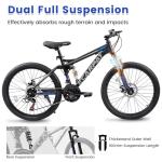 KIAPALNO 26 Inch Mountain Bike, Dual Full Suspension 21 Speed Womens Mens Mountain Bikes, Commuter Bike with Carbon Steel Frame and Dual Disc Brakes