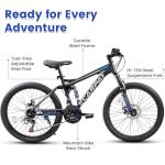 KIAPALNO 26 Inch Mountain Bike, Dual Full Suspension 21 Speed Womens Mens Mountain Bikes, Commuter Bike with Carbon Steel Frame and Dual Disc Brakes