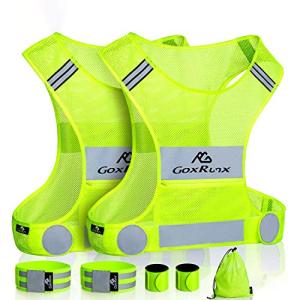 2 Pack Reflective Vest Running Gear, Ultralight & Comfy Cycling Reflective Vests with Large Pocket & Adjustable Waist for Women Men, Night Runner Safety Vest + Hi Vis Armbands & Bag(Small)