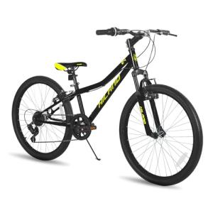 HH HILAND 24 Inch Mountain Bike for Kids Age 7-15 Year Old, 7-Speed, Front Suspension Fork, Kids' Bicycles for Boys Girls Black